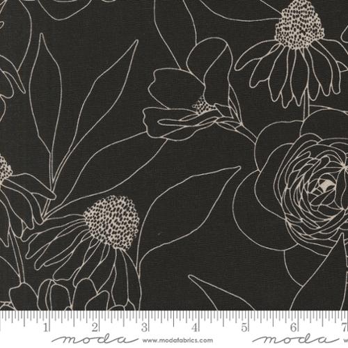 Moda Botany Line Roses Mochi Linen - Ink