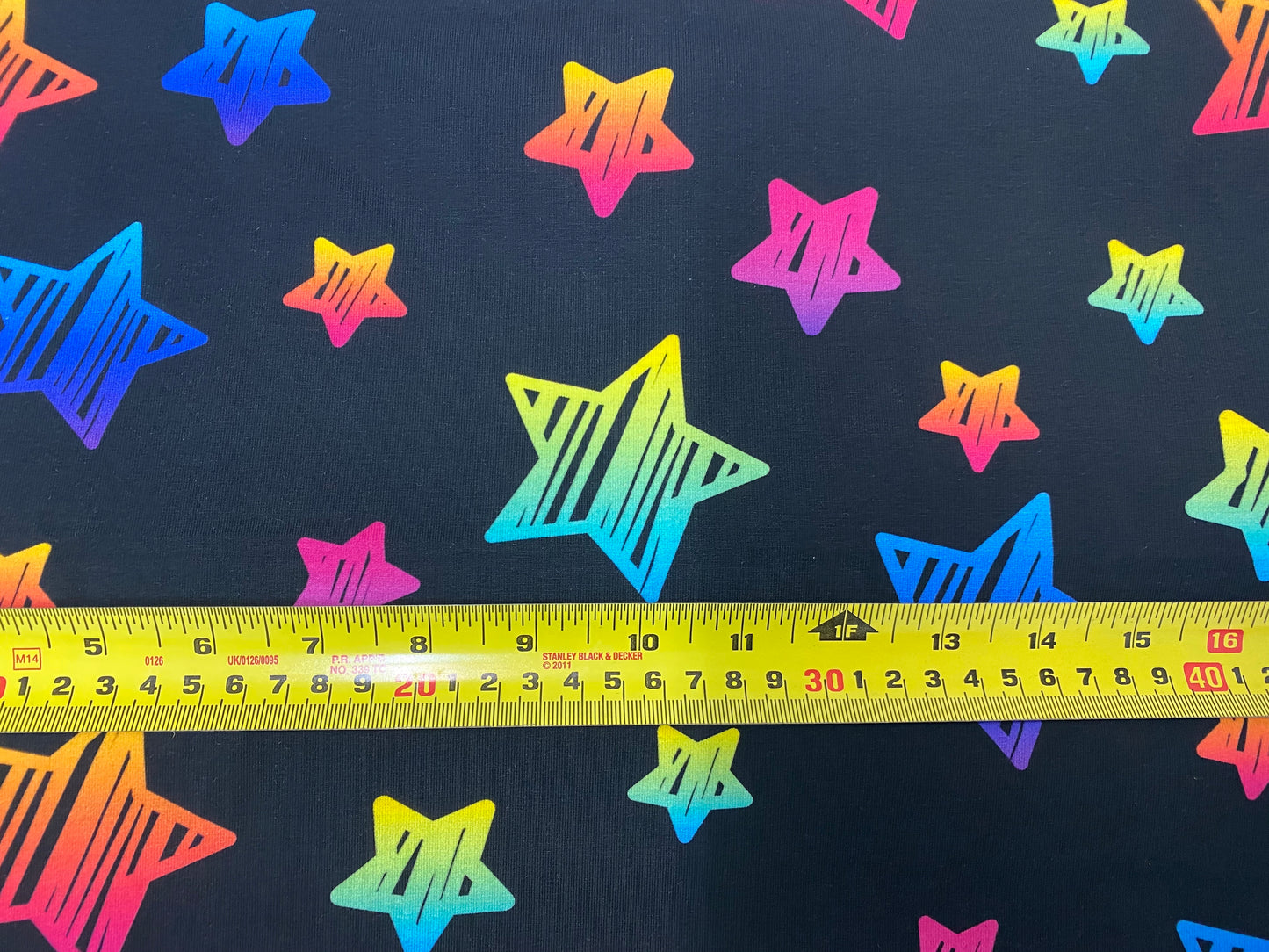 Rainbow Doodle Stars Cotton French Terry PRECUT HALF METERS