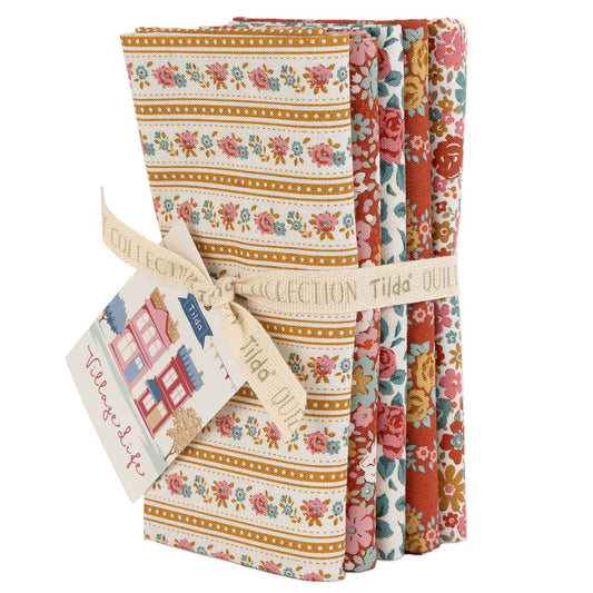 Tilda Village Life FQ Rust Ochre Bundle 5 Prints