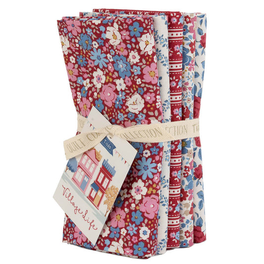 Tilda Village Life FQ Burgundy Bundle 5 Prints