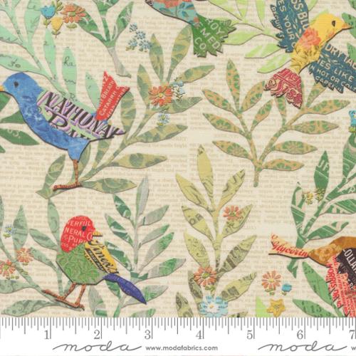 Moda Paper Hamlet Birds Newspaper - Black Rabbit Fabric Inc.