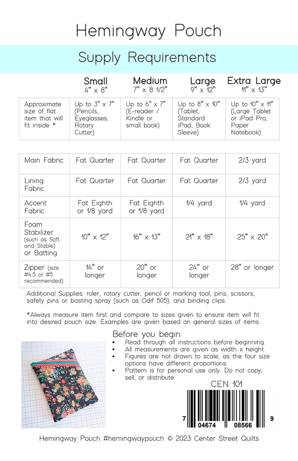 Paper Pattern - Hemingway Pouch
