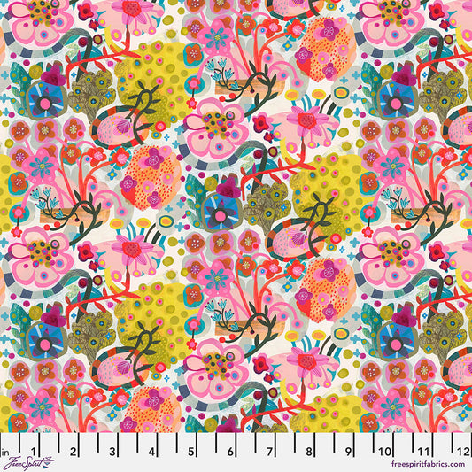 Free Spirit Colori Curvy Stems - White - Black Rabbit Fabric Inc.