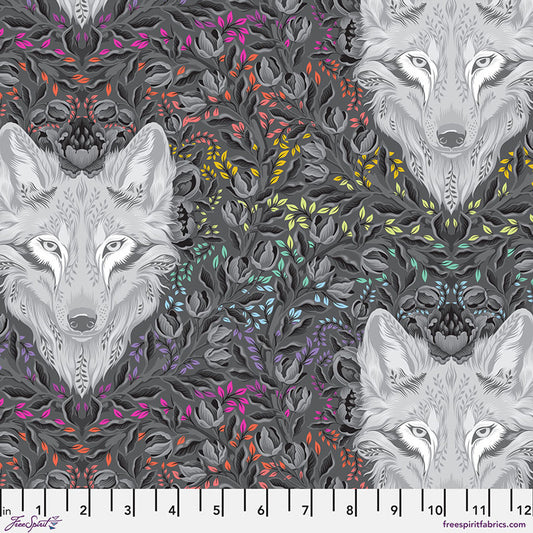 Tula Pink Graywork Wolf of Pink Street - Carbon