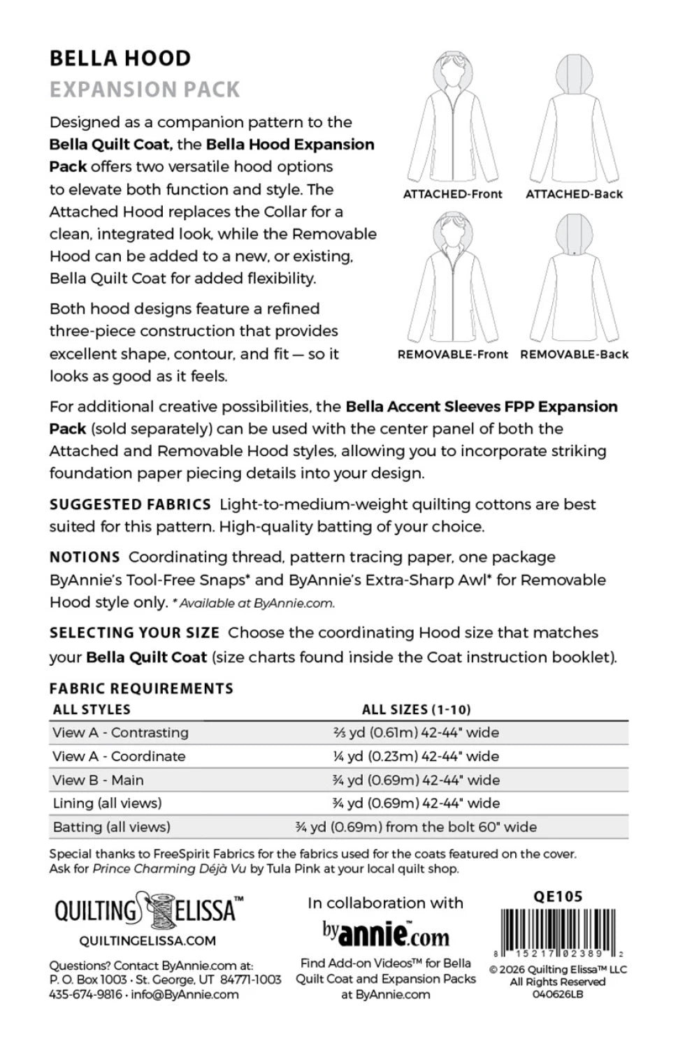Bella Hood Expansion Pack - FPP Expansion Pack (for Bella Quilted Coat)