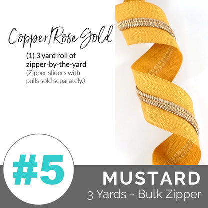 Emmaline Zippers-by-the-Yard - *SIZE#5* Mustard (DOES NOT INCLUDE SLIDERS/PULLS) - Black Rabbit Fabric Inc.