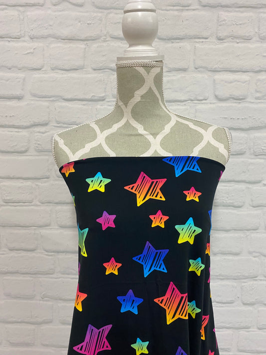 Rainbow Doodle Stars Cotton French Terry PRECUT HALF METERS