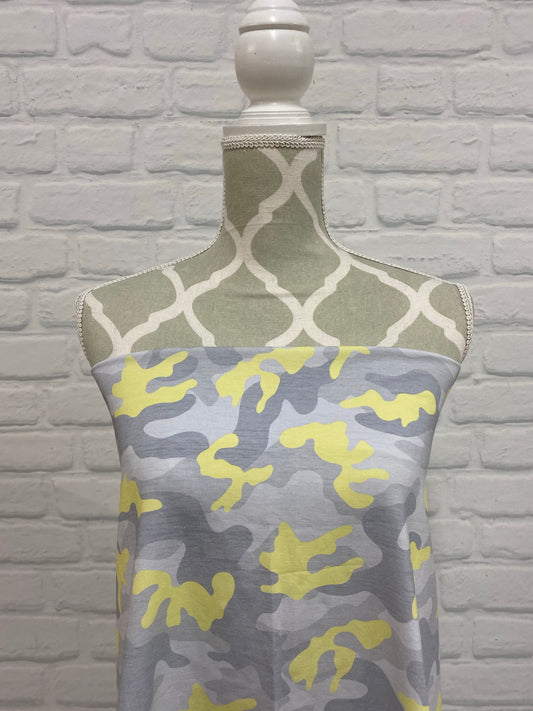 Grey with Yellow Camo Cotton Jersey — 1.5m cut only