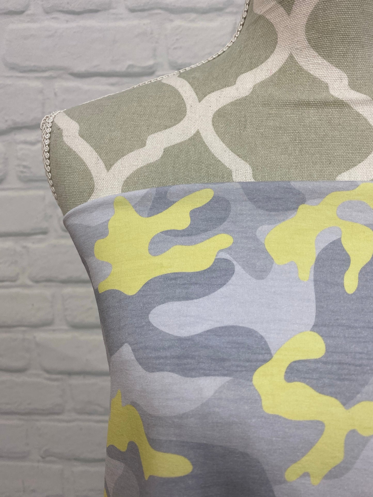 Grey with Yellow Camo Cotton Jersey — 1.5m cut only